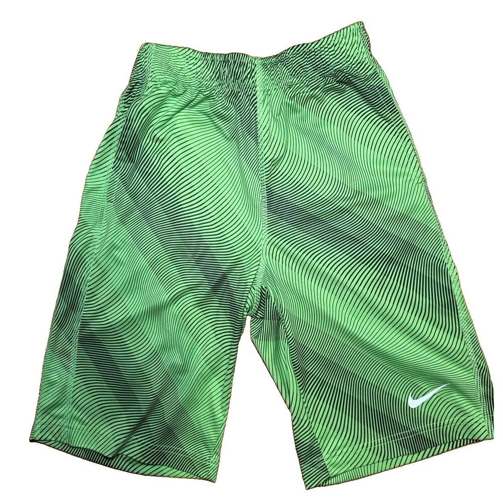 Nike Dri-FIT Men's Green/Black Striped Mesh Polyester Shorts Drawstring M